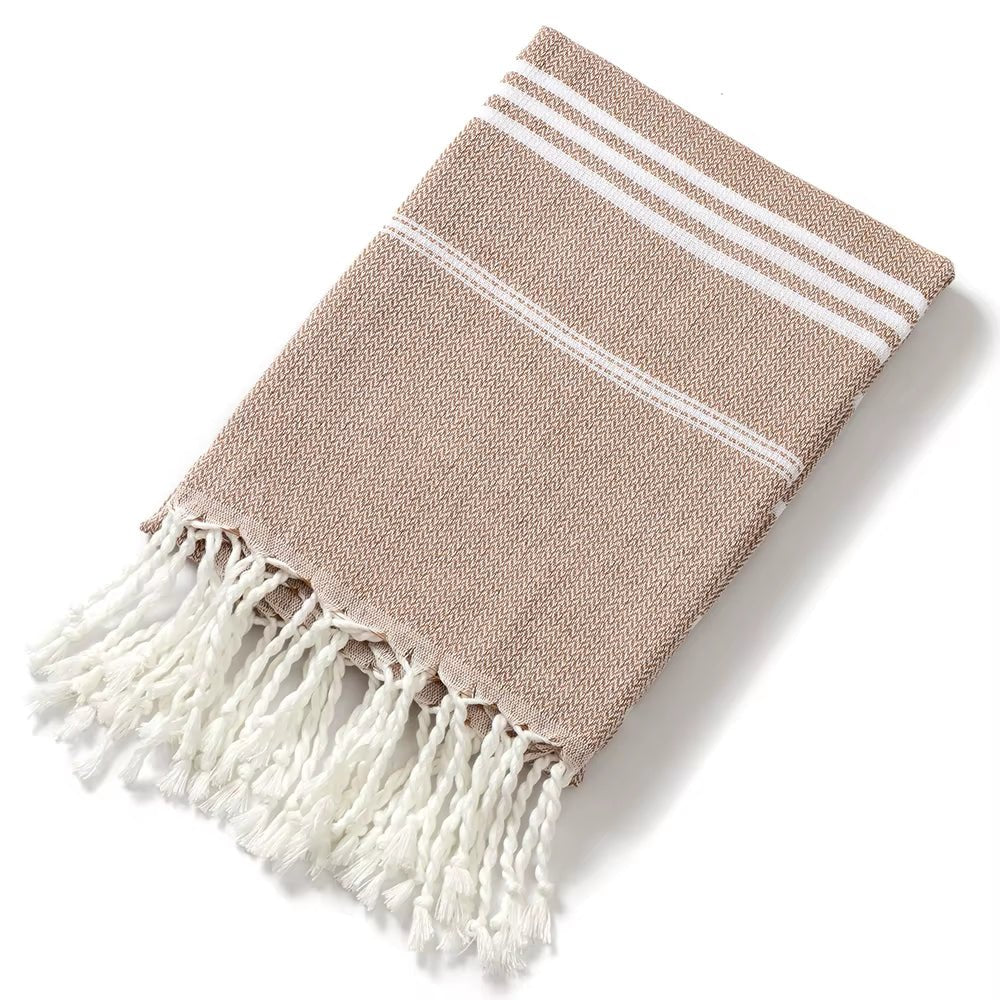 Cotton Turkish Beach Towel 90*180CM Kitchen Soft Absorbent Travel Portable Towel Sauna Spa Gym Sports Fitness Fringed Bath Towel - from JK - sports | Brown 90X180Cm