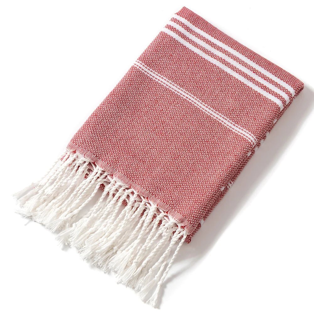 Cotton Turkish Beach Towel 90*180CM Kitchen Soft Absorbent Travel Portable Towel Sauna Spa Gym Sports Fitness Fringed Bath Towel - from JK - sports | Red 90X180Cm