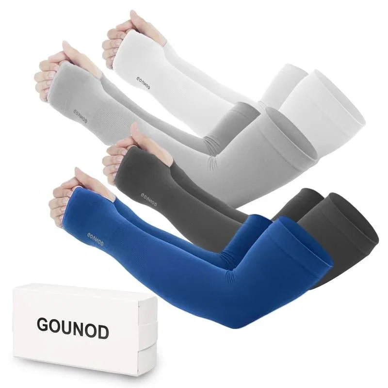 GOUNOD Sun Protection UV Garden Arm Sleeves with Thumb Hole for Men Women UPF 50+ Compression Cooling Sport Gloves Dealsforyoudays - from JK - sports | Straight Model White