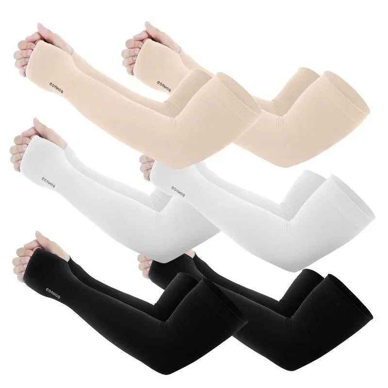 GOUNOD Sun Protection UV Garden Arm Sleeves with Thumb Hole for Men Women UPF 50+ Compression Cooling Sport Gloves Dealsforyoudays - from JK - sports | Straight Model White