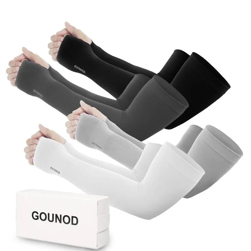 GOUNOD Sun Protection UV Garden Arm Sleeves with Thumb Hole for Men Women UPF 50+ Compression Cooling Sport Gloves Dealsforyoudays - from JK - sports | Straight Model White