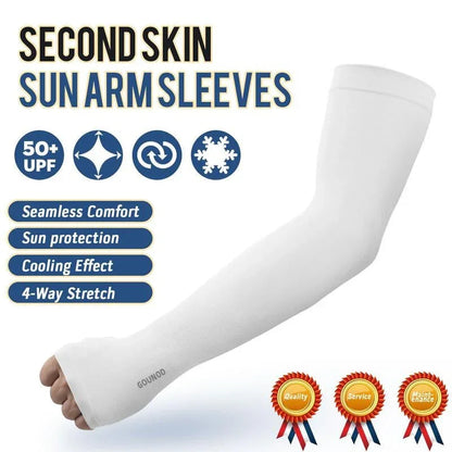 GOUNOD Sun Protection UV Garden Arm Sleeves with Thumb Hole for Men Women UPF 50+ Compression Cooling Sport Gloves Dealsforyoudays - from JK - sports | Straight Model White