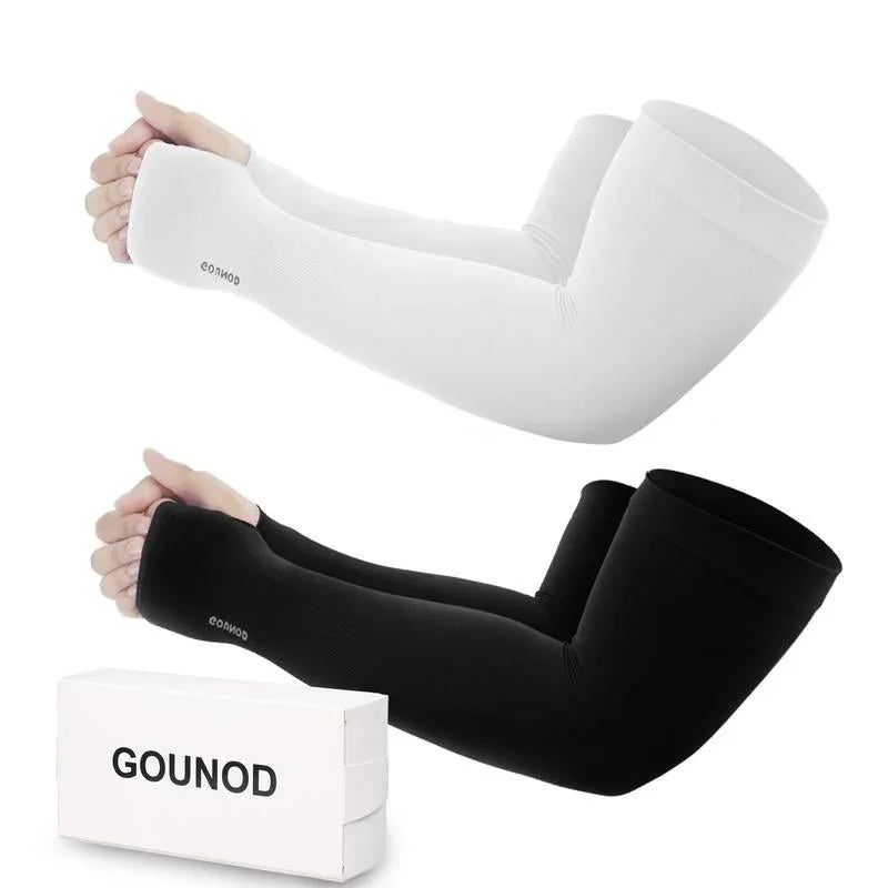 GOUNOD Sun Protection UV Garden Arm Sleeves with Thumb Hole for Men Women UPF 50+ Compression Cooling Sport Gloves Dealsforyoudays - from JK - sports | Straight Model White