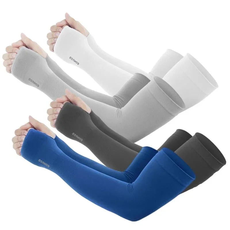 GOUNOD Sun Protection UV Garden Arm Sleeves with Thumb Hole for Men Women UPF 50+ Compression Cooling Sport Gloves Dealsforyoudays - from JK - sports | Straight Model White