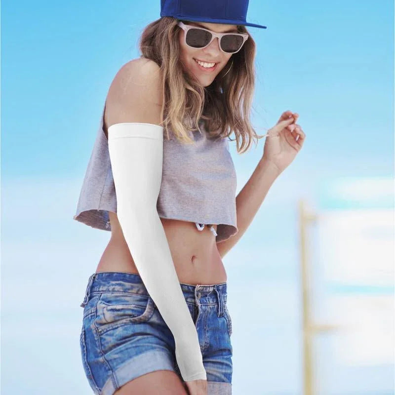 GOUNOD Sun Protection UV Garden Arm Sleeves with Thumb Hole for Men Women UPF 50+ Compression Cooling Sport Gloves Dealsforyoudays - from JK - sports | Straight Model White