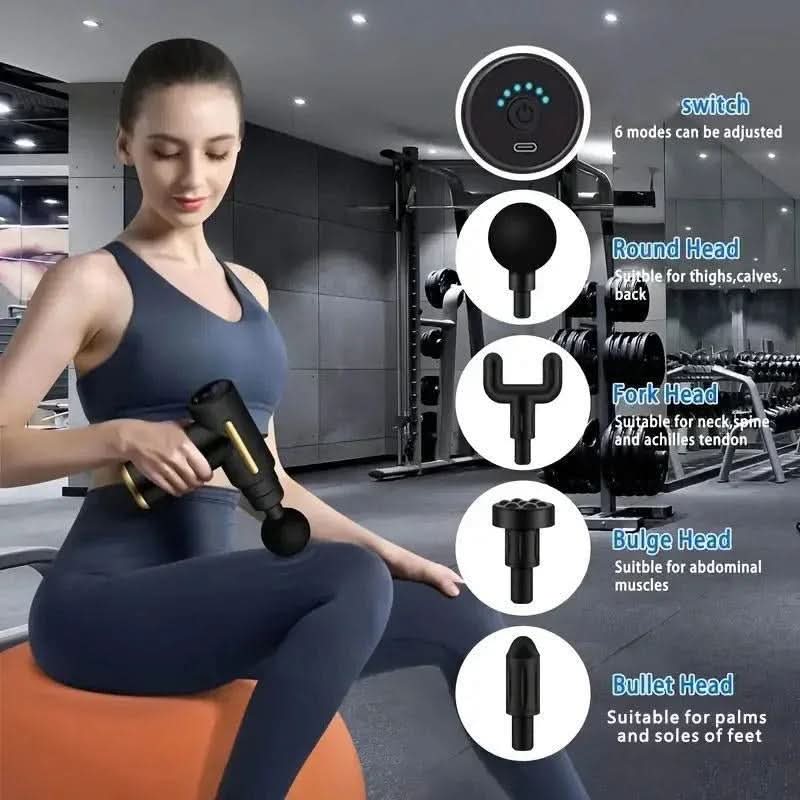 Home Portable USB Rechargeable 6 - Speed Body Massage Gun, Adjustable Multifunctional Body Fascia Gun . Perfect for Muscle Recovery, Neck & Back Pain Relief, and Post - Workout Relaxation, 4 Replaceable Heads; Ultra - Quiet Brushless Motor, Black Massager Gift - from JK - sports | Default
