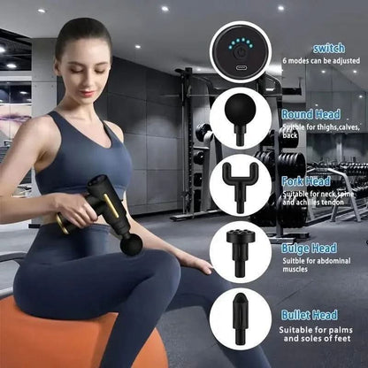 Home Portable USB Rechargeable 6 - Speed Body Massage Gun, Adjustable Multifunctional Body Fascia Gun . Perfect for Muscle Recovery, Neck & Back Pain Relief, and Post - Workout Relaxation, 4 Replaceable Heads; Ultra - Quiet Brushless Motor, Black Massager Gift - from JK - sports | Default
