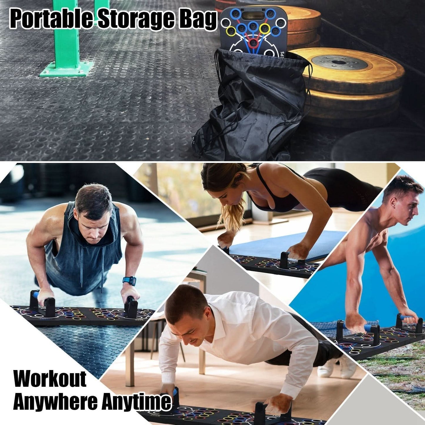 Multifunctional Push Up Board Home Strength Training Equipment With 15 Fitness Accessories Pilates Bar Resistance Band Roller Wheel Full Body Workout Home Gym Equipment - 5 from JK - sports | Black