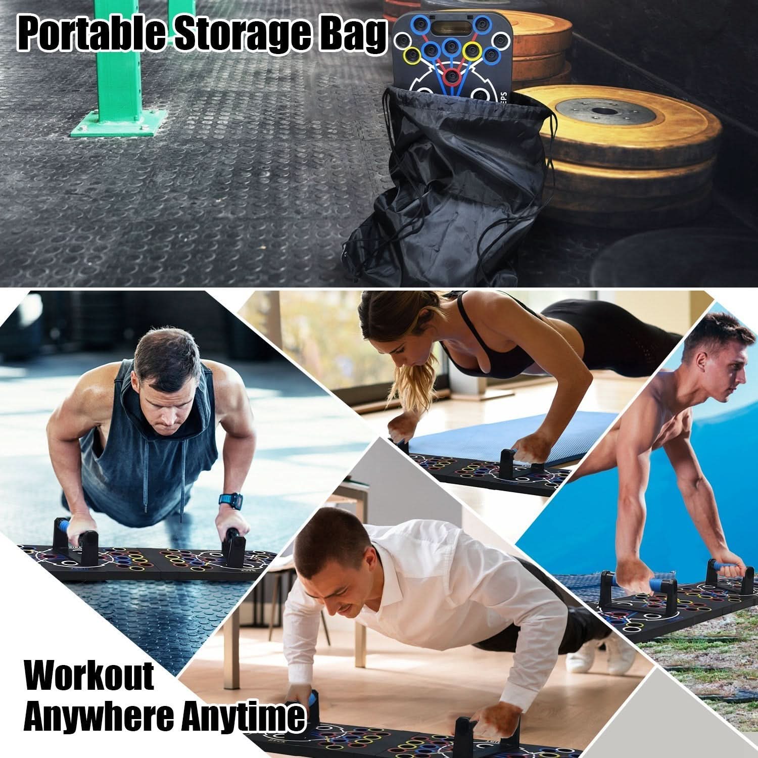 Multifunctional Push Up Board Home Strength Training Equipment With 15 Fitness Accessories Pilates Bar Resistance Band Roller Wheel Full Body Workout Home Gym Equipment - 5 from JK - sports | Black