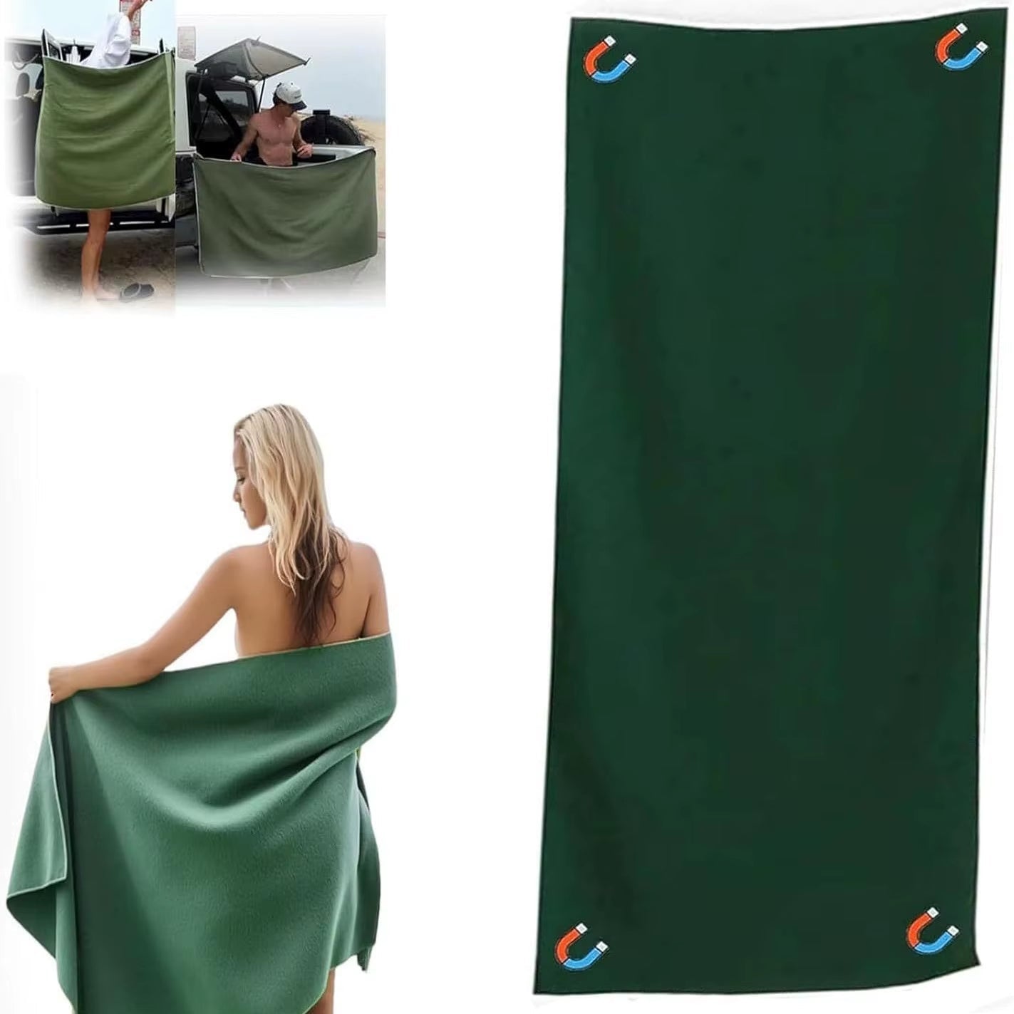 Outdoor Magnetic Bath Towel Multifunctional Magnet Towels Quick Drying Beach Towel for Surfing Swimming Changing Clothes - from JK - sports | Green 190X76Cm