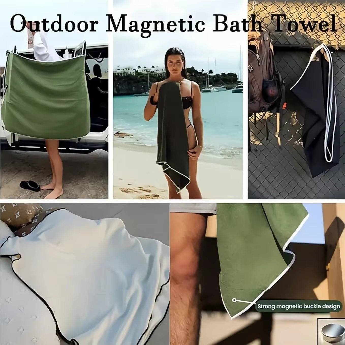 Outdoor Magnetic Bath Towel Multifunctional Magnet Towels Quick Drying Beach Towel for Surfing Swimming Changing Clothes - from JK - sports | Grey 140X35Cm
