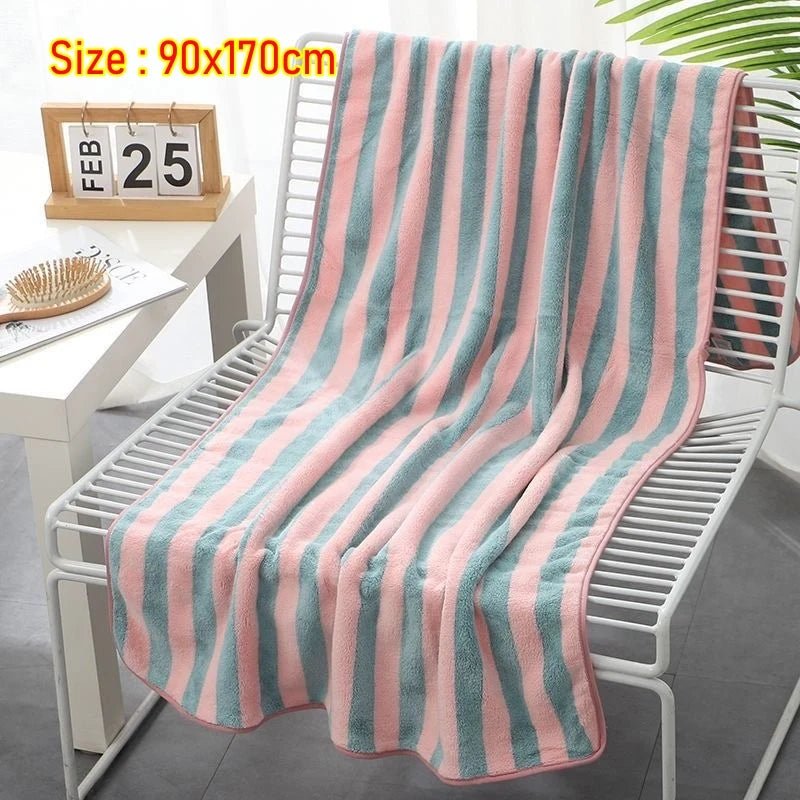 Stripe Super Soft Bath Towel 90 X 170 Cm Bathroom Towel Gym Towel Sports Towel Beach Towel Super Absorbent 1Pc - from JK - sports | Pink White 90X170Cm