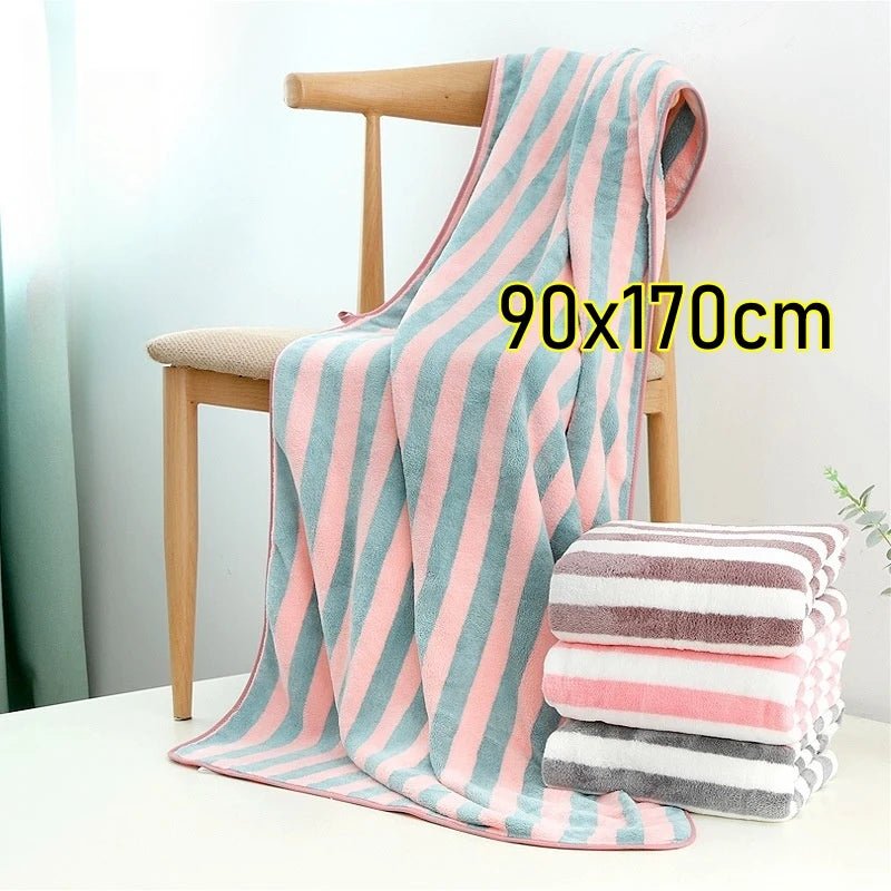 Stripe Super Soft Bath Towel 90 X 170 Cm Bathroom Towel Gym Towel Sports Towel Beach Towel Super Absorbent 1Pc - from JK - sports | Pink White 90X170Cm
