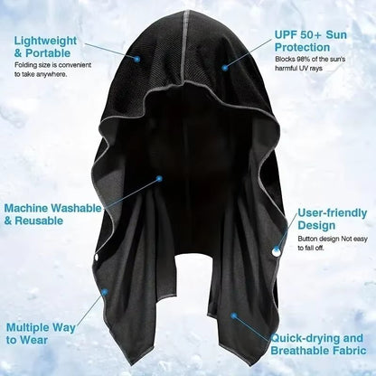 U Cooling Hoodie Towel Beach Camping Gym Building Sun Protection Quick Drying Sports Cooling Towel Headband - from JK - sports | Black