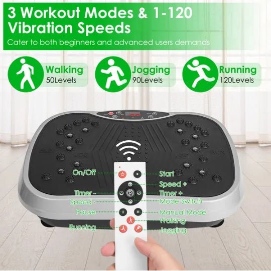 Vibration Plate Exercise Machine With Resistant Bands Remote Control Whole Body Vibration Platform Workout Equipment Home Fitness Training Equipment For Weight Loss Fat Burner - 5 from JK - sports | Black
