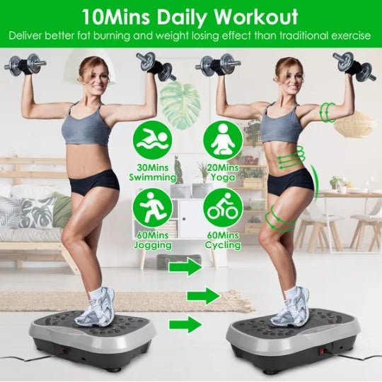 Vibration Plate Exercise Machine With Resistant Bands Remote Control Whole Body Vibration Platform Workout Equipment Home Fitness Training Equipment For Weight Loss Fat Burner - 5 from JK - sports | Black