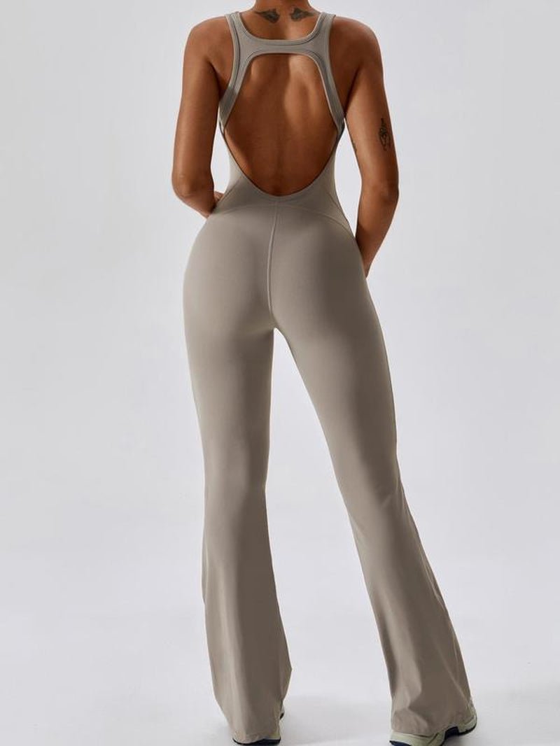 Women'S Solid Cut Out Backless Sports Tummy Control Jumpsuit, Quick Drying U Neck Sleeveless Sporty Comfy Jumpsuit for Yoga Gym Workout, Ladies Sportswear for Summer, Stretchable Activewear - from JK - sports | White S