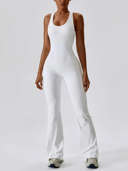 Women'S Solid Cut Out Backless Sports Tummy Control Jumpsuit, Quick Drying U Neck Sleeveless Sporty Comfy Jumpsuit for Yoga Gym Workout, Ladies Sportswear for Summer, Stretchable Activewear - from JK - sports | White S