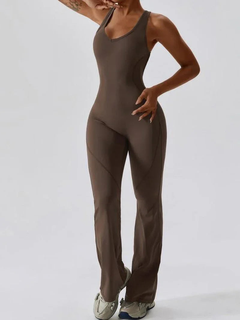 Women'S Solid Cut Out Backless Sports Tummy Control Jumpsuit, Quick Drying U Neck Sleeveless Sporty Comfy Jumpsuit for Yoga Gym Workout, Ladies Sportswear for Summer, Stretchable Activewear - from JK - sports | White S