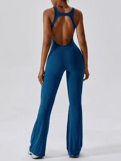 Women'S Solid Cut Out Backless Sports Tummy Control Jumpsuit, Quick Drying U Neck Sleeveless Sporty Comfy Jumpsuit for Yoga Gym Workout, Ladies Sportswear for Summer, Stretchable Activewear - from JK - sports | White S