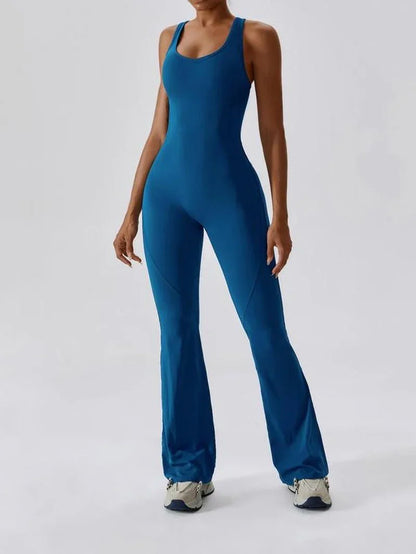 Women'S Solid Cut Out Backless Sports Tummy Control Jumpsuit, Quick Drying U Neck Sleeveless Sporty Comfy Jumpsuit for Yoga Gym Workout, Ladies Sportswear for Summer, Stretchable Activewear - from JK - sports | Royal Blue S